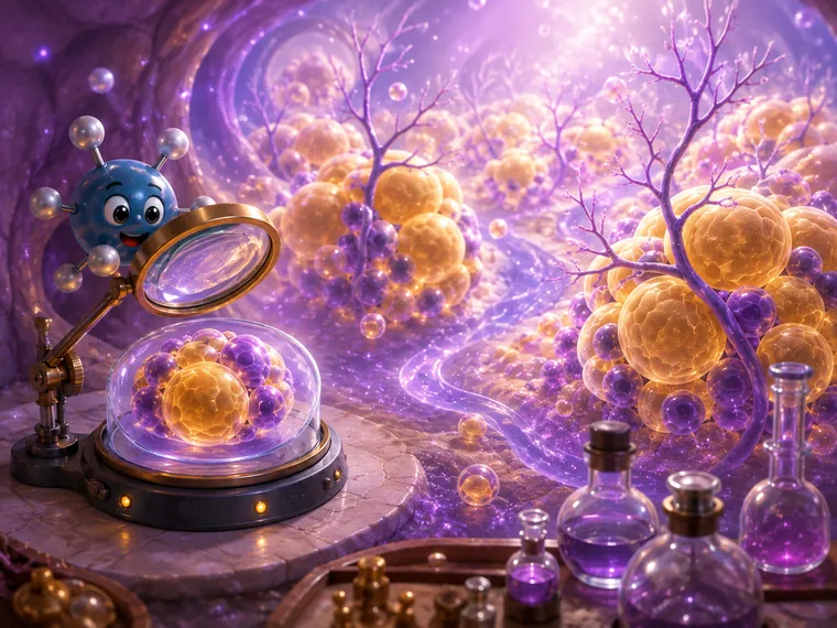 Paisaje microscópico estilizado de tejido adiposo.