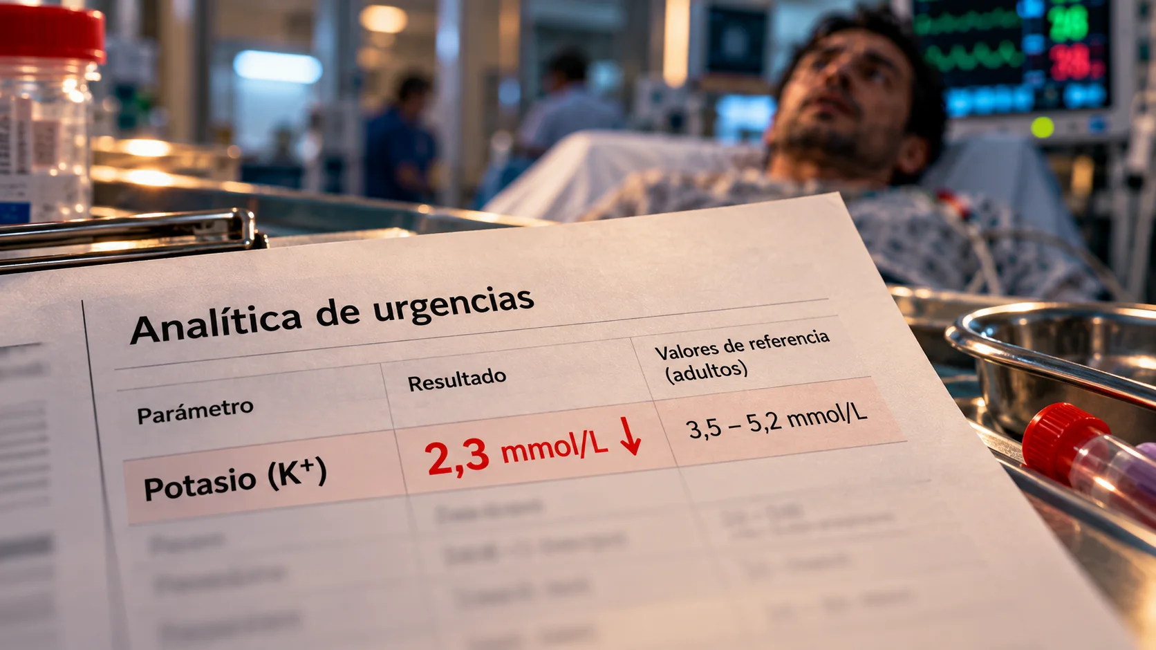 Analítica con potasio de 2,3 mmol/L.